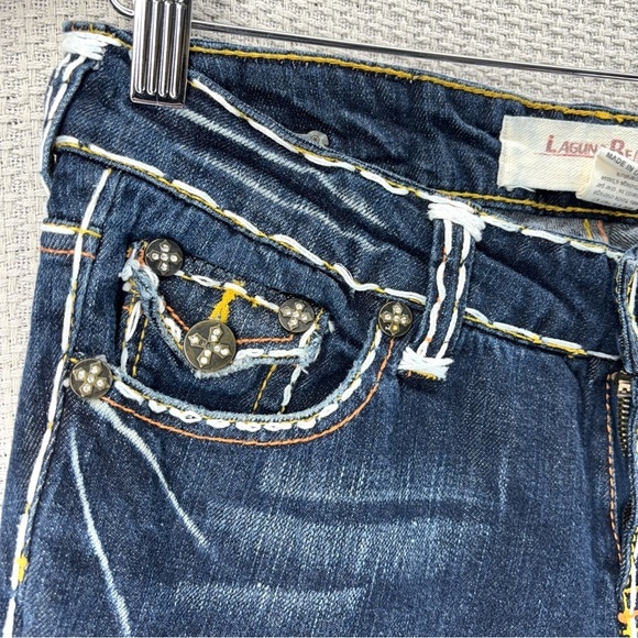 Vtg Laguna Beach Jeans Co Dark Women's Size 27- Y2K Embellished Crosses 2000’s - Picture 5 of 12